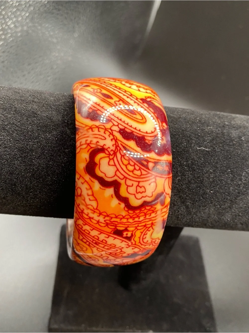 Vintage Orange Patterned Resin Bangle Bracelet Fall autumn Halloween